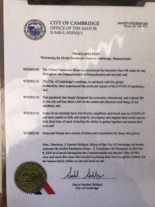 Cambridge Mayor Sumbul Siddiqui Global Pandemic Touchstone Proclamation